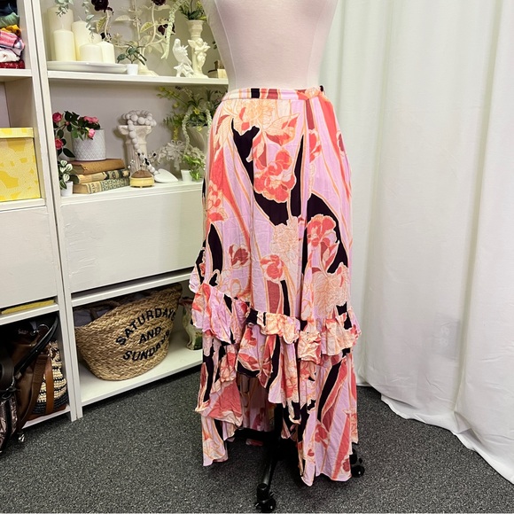 Free People Bring Back The Summer Ruffle Maxi Skirt Pink and Purple Floral - Picture 7 of 13